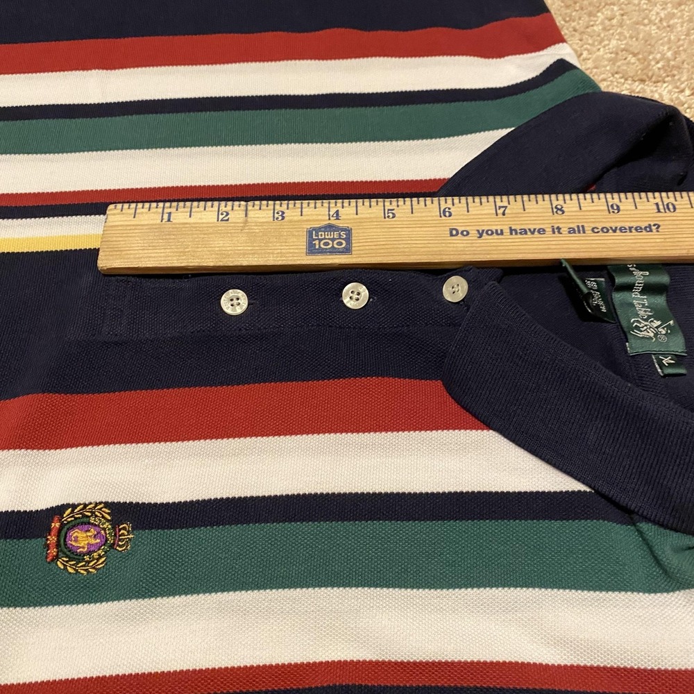 Vintage Knights of Round Table Polo Shirt Mens XL Multicolor Stripe Crest 90s - Picture 7 of 9